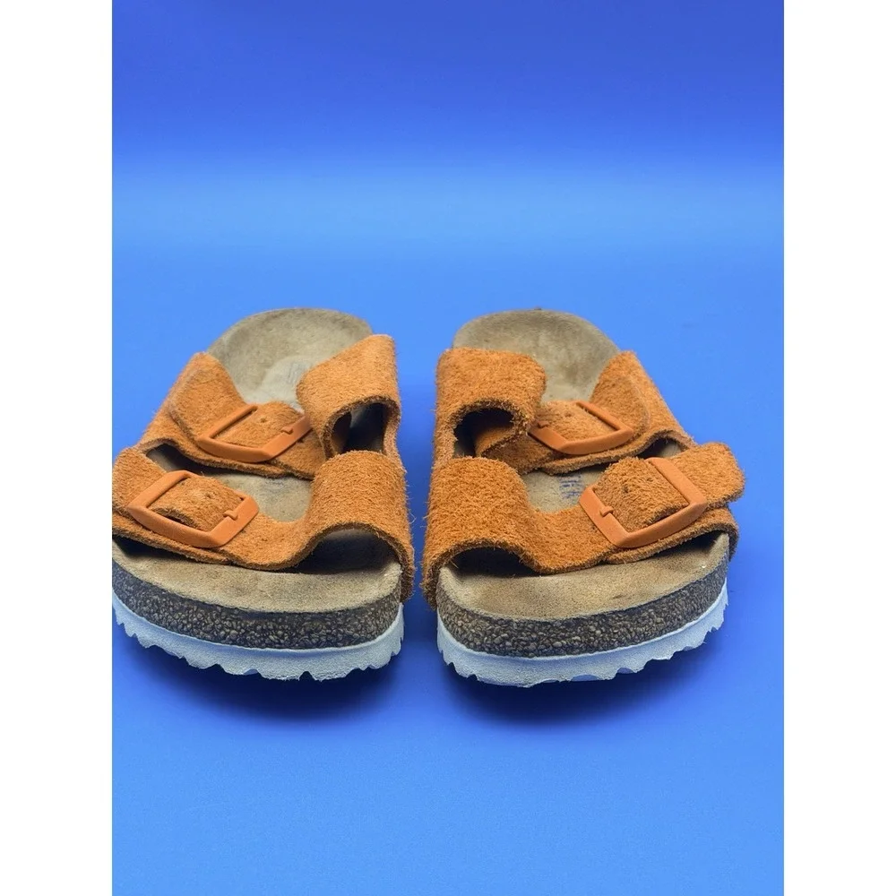 Birkenstock Arizona Suede Strap Sandals Orange EU 38 Narrow Made Germany